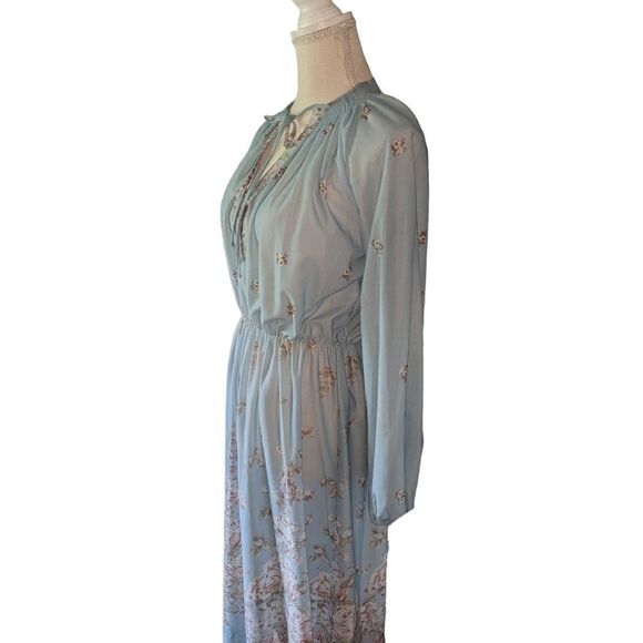 70s vintage blue floral print dress - Picture 3 of 8